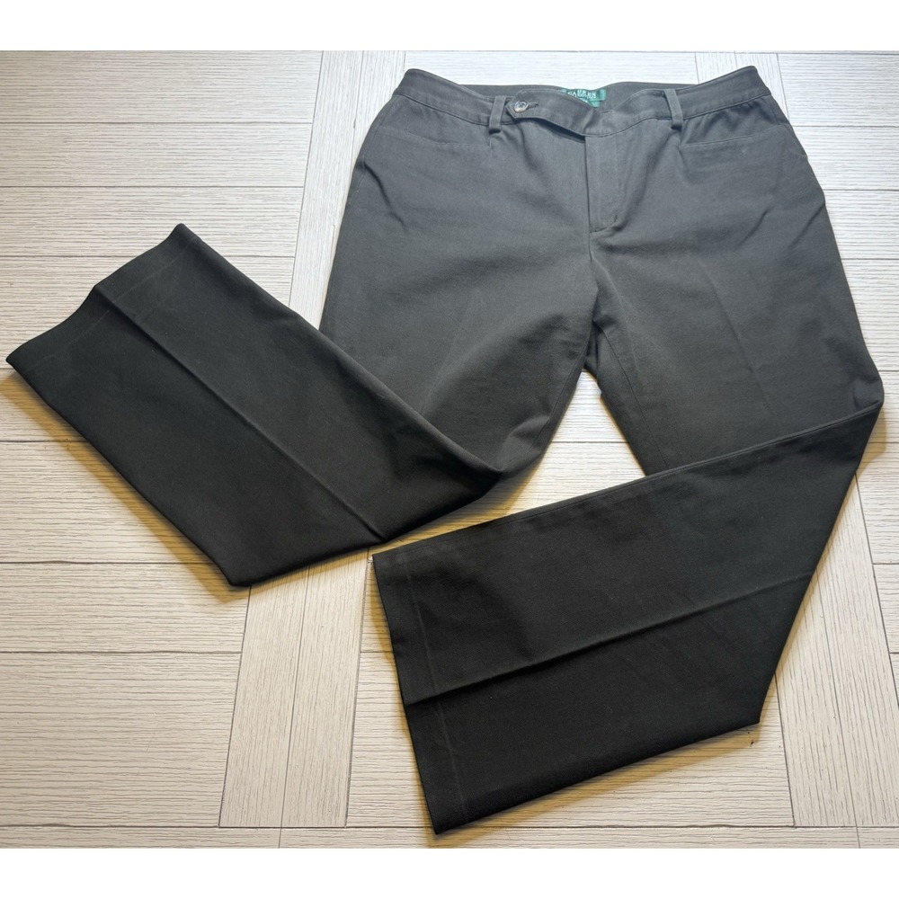 Lauren Ralph Lauren Women's Flat Front‎ Adelle Pants Olive Green Sz 14 P Classic